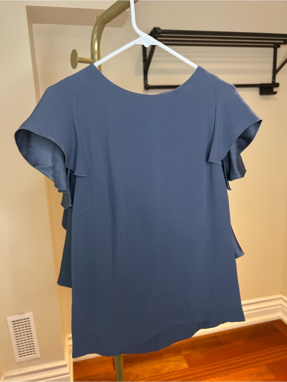 Antonio Berardi slate blue cape flutter blouse